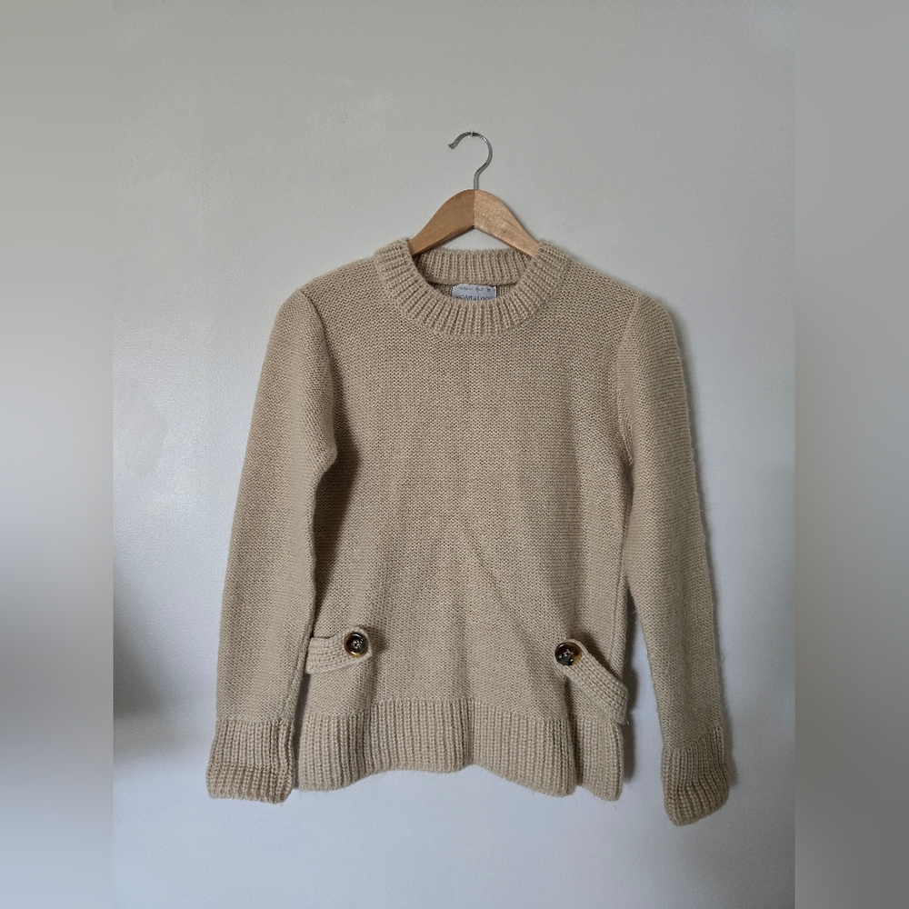 Vintage Montaldo's Wool Blend Beige Womens Knit Sweater Small Made In Italy - Picture 4 of 8